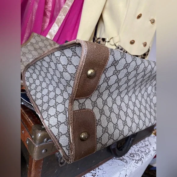 Rare Vintage GUCCI GG Monogram Tote Bag Purse Handbag Carry On Luggage Duffle GG - Picture 6 of 12